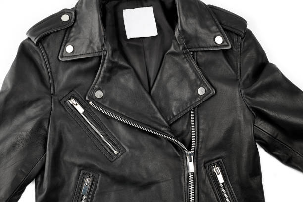 istock black leather punk jacket textured. biker jacket. Leather fabric texture 1576266147