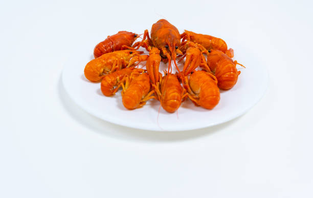 istock Group of boiled river red crayfish are laid out on a plate. 1576276563