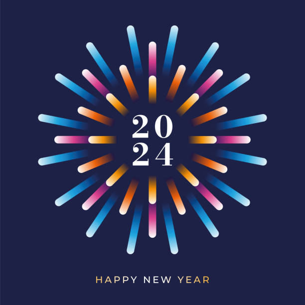 stockillustraties, clipart, cartoons en iconen met 2024 - happy new year background with fireworks. - nieuwjaarskaart 2024