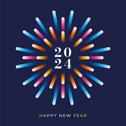 2024 - Happy New Year Background with Fireworks. Stock illustration