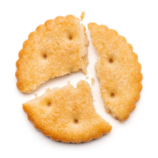 istock Healthy whole wheat cracker on white background. Stack of Saltine crackers isolated on white background. Round crackers. 1576322788