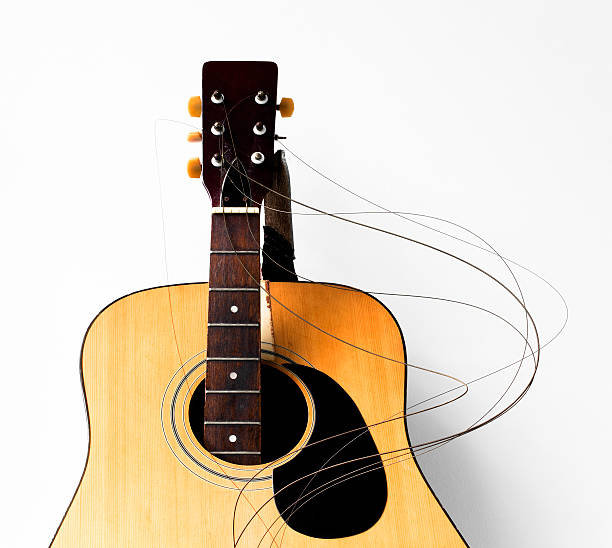 Smashed guitar mashed guitar on white background. musical instrument string stock pictures, royalty-free photos & images