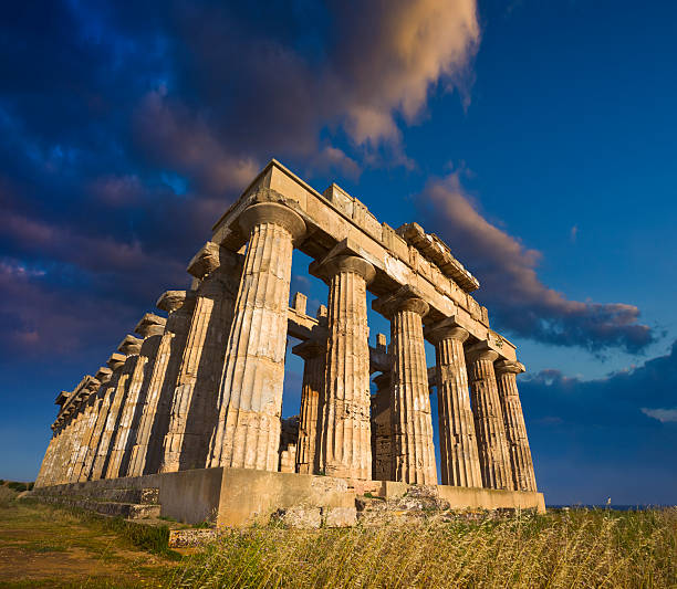 Castelvetrano, Italy - 3 January, 2024: view of Temple E or the Temple of Hera at Selinus in Sicily