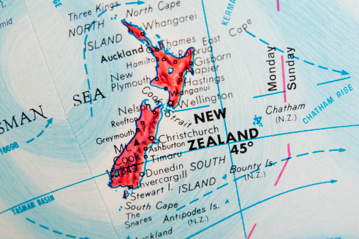 Studying Geography - New Zealand on the globe. 