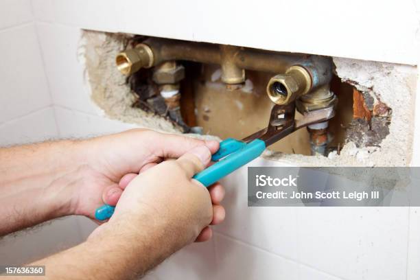 Shower Leak Stock Photo - Download Image Now - Plumber, Leaking, Water Pipe