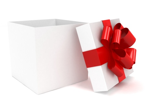 White gift box open with blank red bottom box or top view of present box tied with red ribbon and bow isolated on grey white background with shadow minimal conceptual 3D rendering