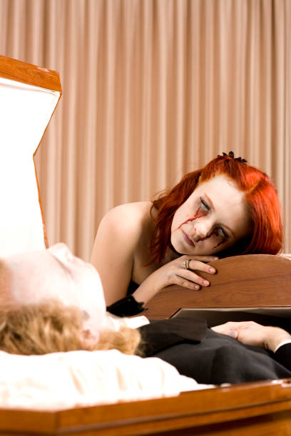 istock Girls bloddy eyes with her dead husband 157636703