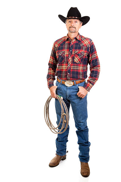 retrato de um moderno cowboy no fundo branco - cowboy imagens e fotografias de stock