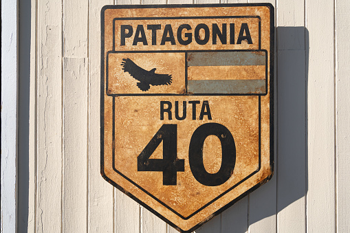 Route 40 sign, on the road in Patagonia Argentina.