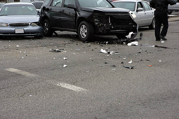 Aftermath of a multi-vehicle collision stock photo