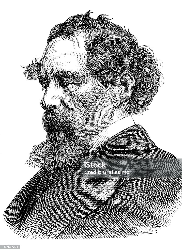 Grabadora de grabado fotográfico de Charles Dickens en 1870 - Ilustración de stock de Charles Dickens libre de derechos