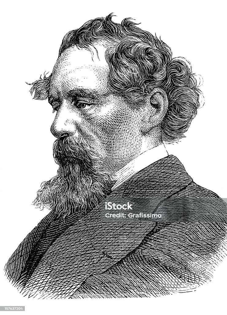 Entalhes de escritor Charles Dickens de 1870 - Ilustração de Charles Dickens royalty-free