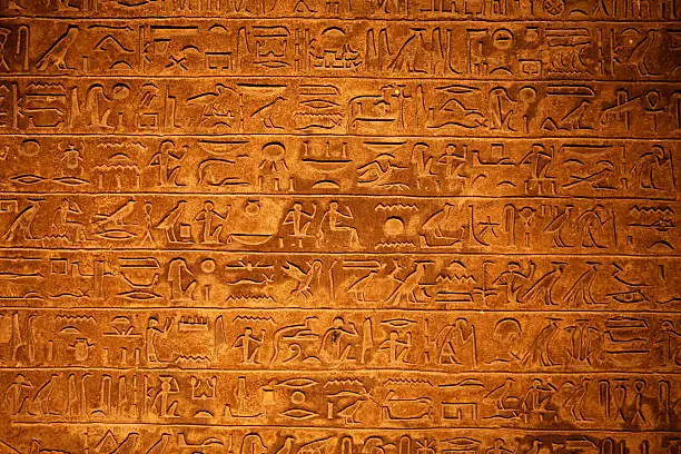 Close up of Egyptian hieroglyphics on a wall