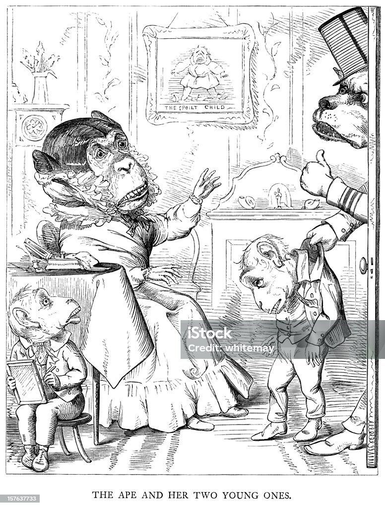 Esopo di favole-The Ape e le sue due giovani - Illustrazione stock royalty-free di Bianco e nero
