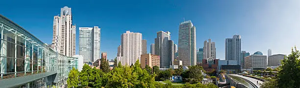 Photo of San Francisco skyscrapers downtown panorama Yerba Buena gardens plaza California