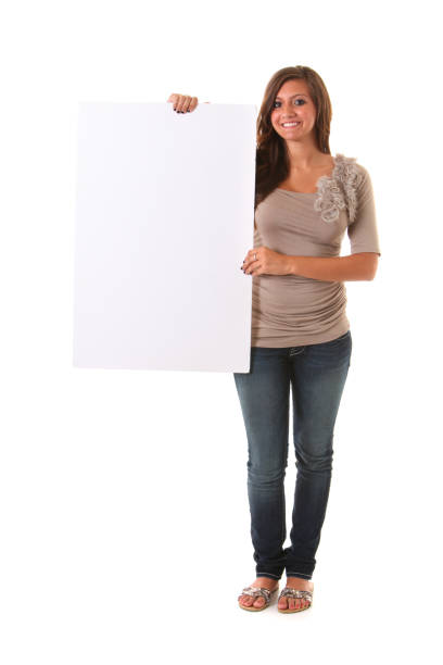 istock girl with white card 157637772