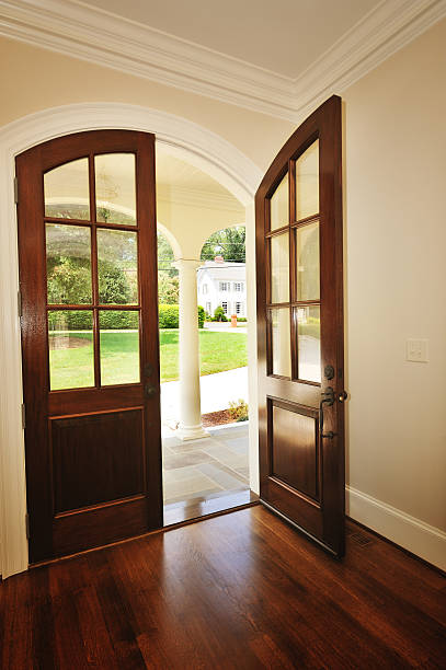 istock Architectural interior of upscale arched double front door 157637815