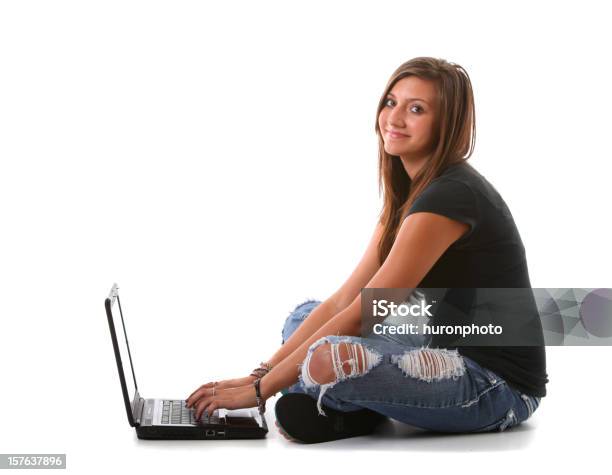 Young Woman Tyoing On Computer Stock Photo - Download Image Now - Laptop, White Background, Student