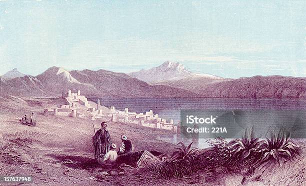 Antique Book Illustration The Sea Of Galilee And Mount Hermon Stock Illustration - Download Image Now