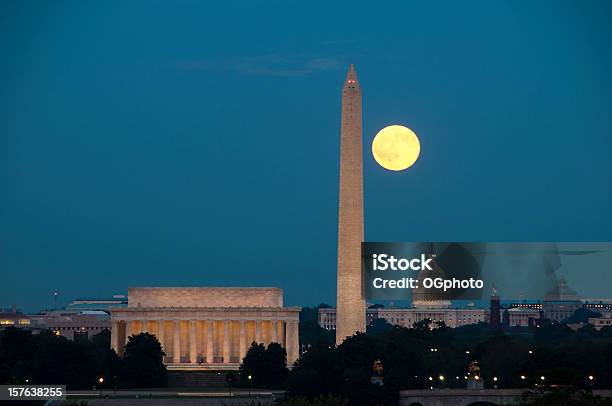 풀문 워싱턴 Dc 명소 밤-하루 시간대에 대한 스톡 사진 및 기타 이미지 - 밤-하루 시간대, 워싱턴 기념탑-더 몰-워싱턴 DC, 워싱턴 DC
