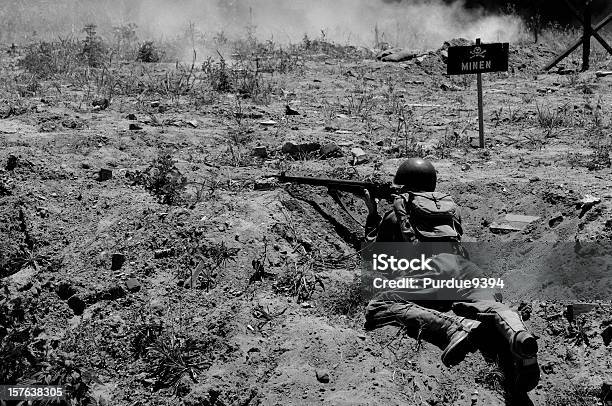 World War 2 Dday Military Reenactment Soldier Grained Black White Stock Photo - Download Image Now