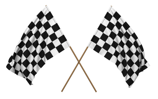 3D rendering of a checkered flags. Clipping path included.