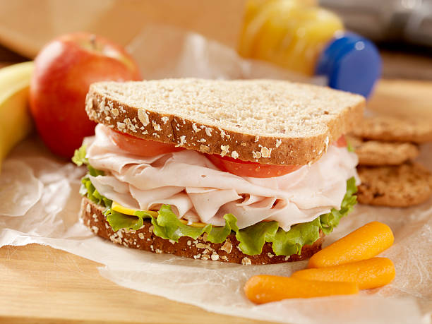 saudável merenda - packed lunch sandwich school lunch turkey imagens e fotografias de stock