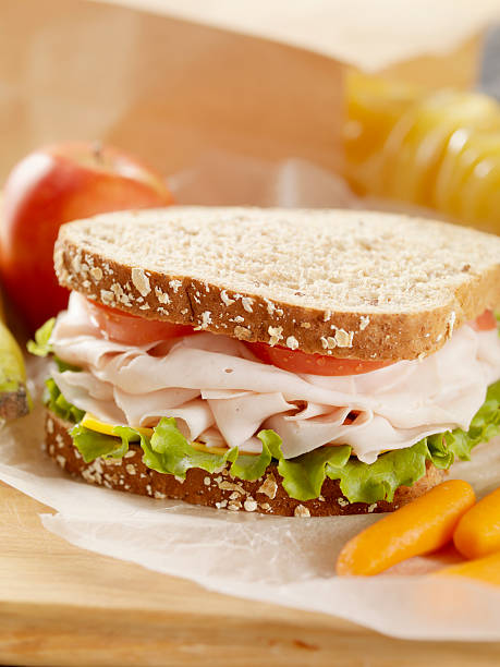 saudável merenda - packed lunch sandwich school lunch turkey imagens e fotografias de stock