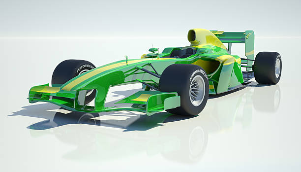 istock Green and yellow racing car in white background 157639226