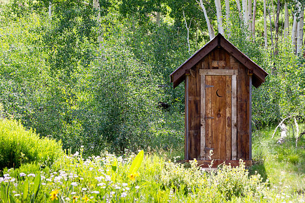 banheiro externo na floresta de montanha - wild west photography color image horizontal - fotografias e filmes do acervo