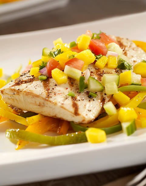 istock Grilled Halibut with Mango Salsa and Roasted Peppers 157639397