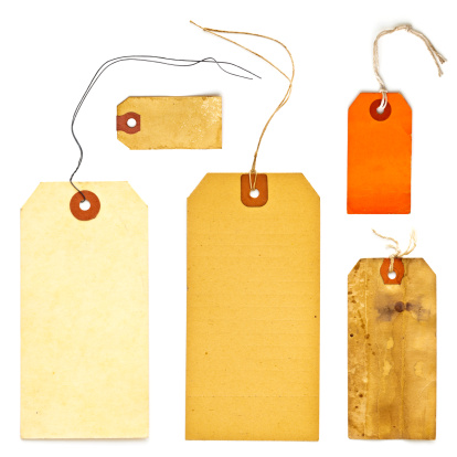 vintage tag/label collection with strings isolated on white background