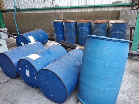 blue barrels lined the holding area