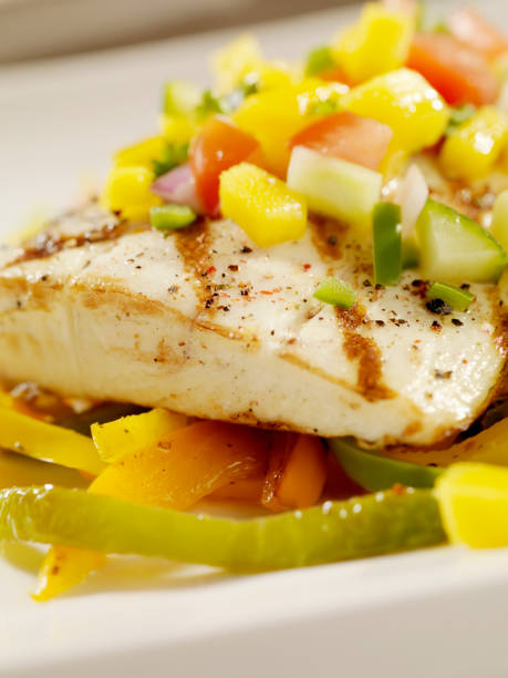 istock Grilled Halibut with Mango Salsa and Roasted Peppers 157639833