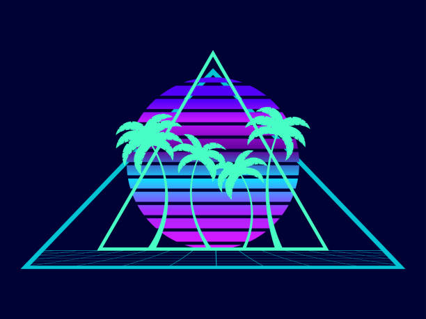 istock Retro sci-fi background with retro sun, palm trees and 80s style perspective grid. Futuristic sunset with palm trees. Synthwave and retrowave style. Design for banner and poster. Vector illustration 1576400331