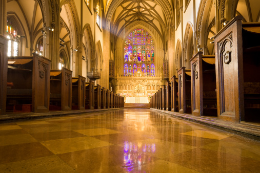The interior of the Trinity Church located at the intersection of Wall Street and Broadway, New York City