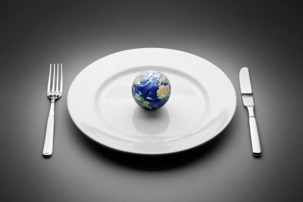 Earth served on plate. Food Globe Planet World Restaurant  marble globe stock pictures, royalty-free photos & images