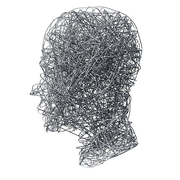 Head made out of wires on white background stock photo