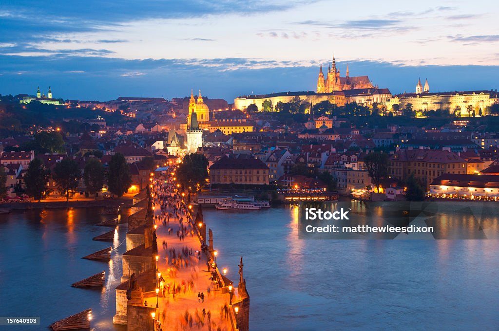 St Vitus Cathedral, Prague Castle and Charles Bridge  Aerial View Stock Photo
