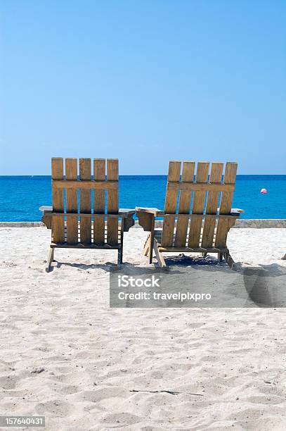 Two Empty Beach Chairs Caribbean White Sand Copy Space Stock Photo - Download Image Now