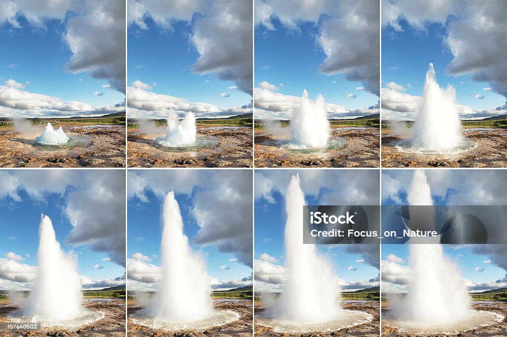 Strokkur geysir последовательность - Стоковые фото Бирюзовый роялти-фри