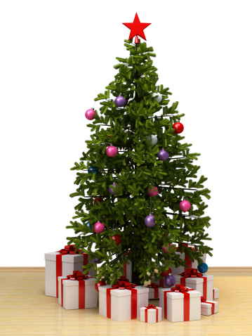 Christmas Tree and Gifts with Clipping Path