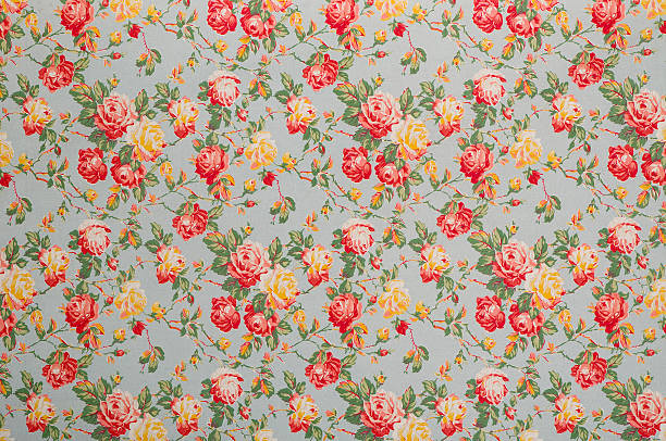 Francine Floral Medium Vintage Fabric  vintage flowers stock pictures, royalty-free photos & images