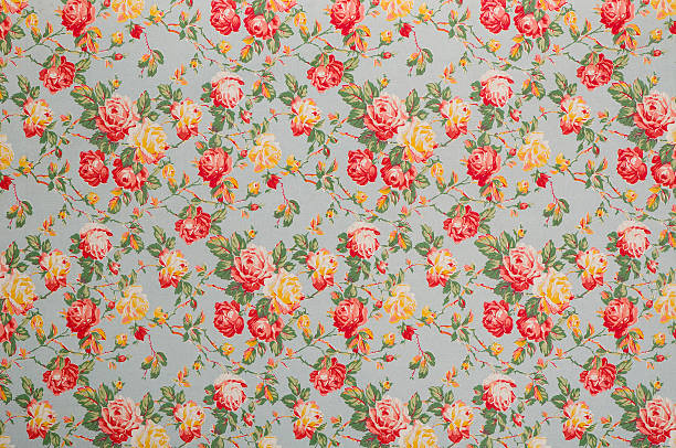 francine floral médio de tecido de época - floral pattern retro revival old fashioned flower - fotografias e filmes do acervo