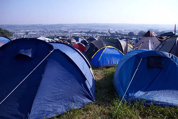 Sea of tents at a music festival.shallow depth of field