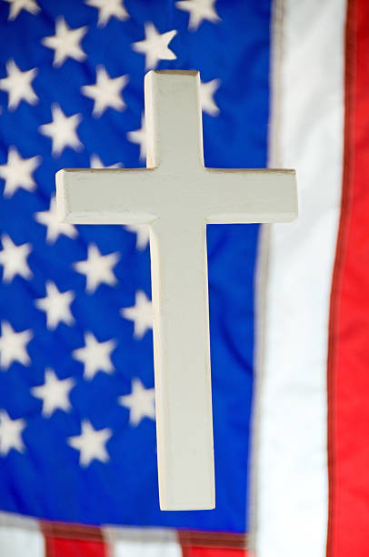 istock Cross and American Flag 157640605