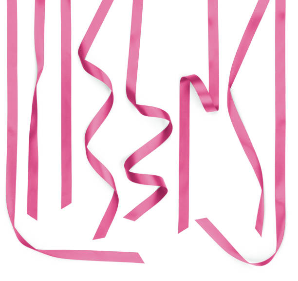 Curled Twisted Pink Satin Ribbon Strips Isolated on White