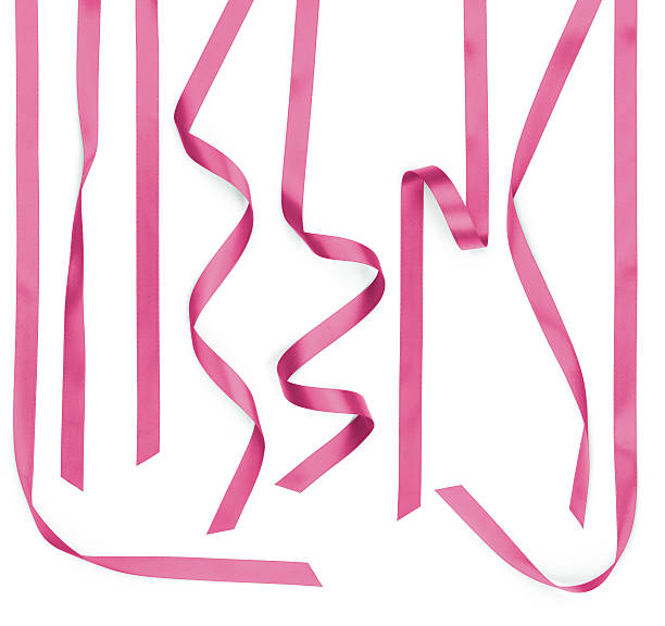 chicória torcido fita de cetim rosa tiras, isolado a branco - curled up ribbon isolated on white photography imagens e fotografias de stock