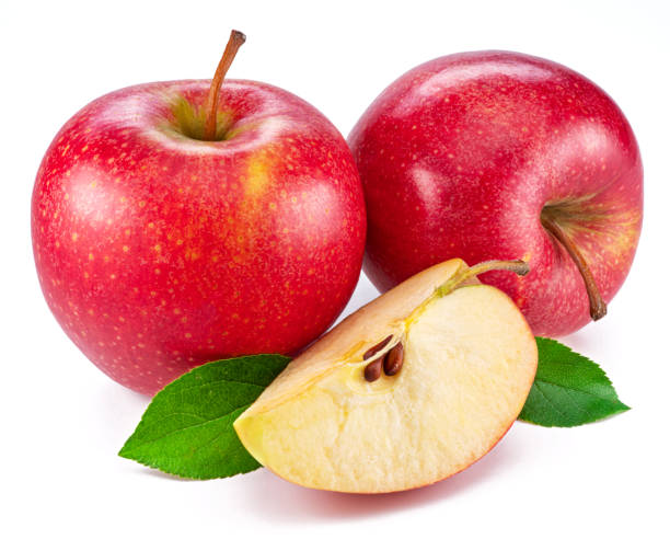 istock Ripe red apples and apple slice isolated on white background. 1576407200