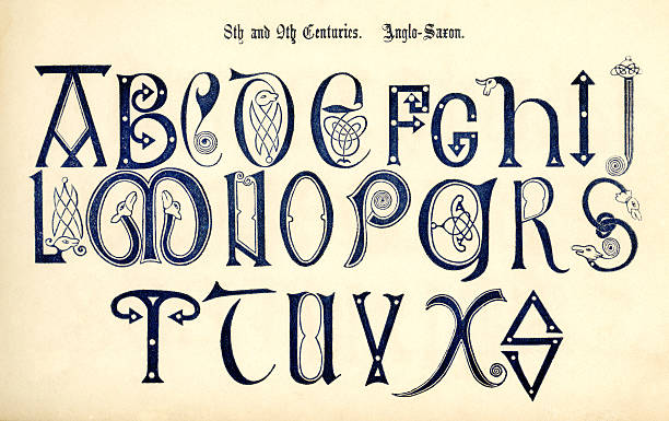 8. - 9. jahrhundert angelsächsisch schriftzug - manuscript medieval medieval illuminated letter old stock-grafiken, -clipart, -cartoons und -symbole